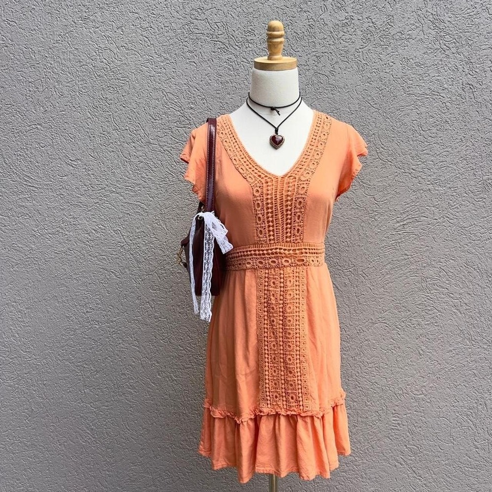 Sincerely Jules Peach Orange Mini Dress Boho Cottagecore Medium